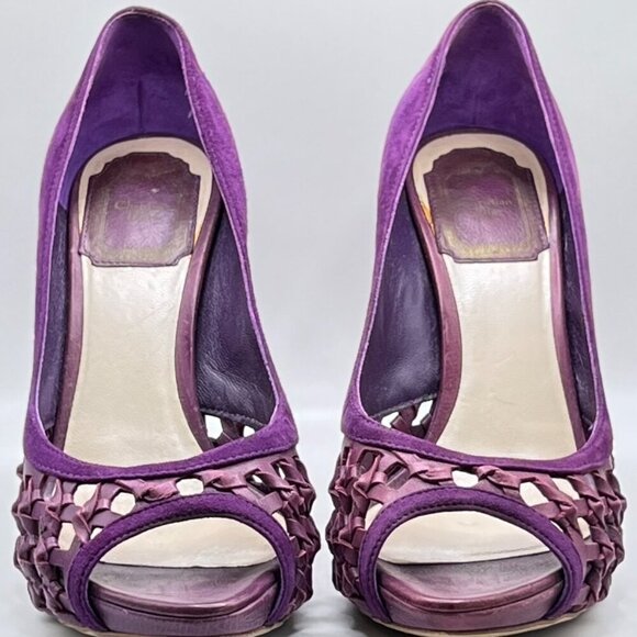 Christian Dior | Purple Suede & Leather Peep-Toe Cutout Stiletto Heels - Picture 16 of 16